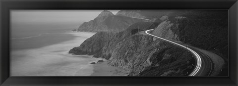 Framed Dusk Highway 1 Pacific Coast CA (black and white) Print