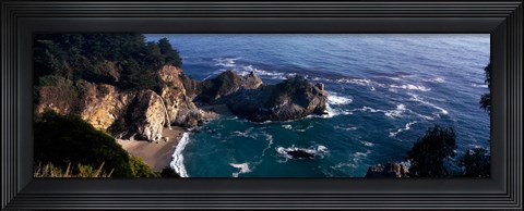 Framed Rock formations on the beach, McWay Falls, Julia Pfeiffer Burns State Park, Monterey County, Big Sur, California, USA Print
