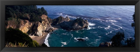 Framed Rock formations on the beach, McWay Falls, Julia Pfeiffer Burns State Park, Monterey County, Big Sur, California, USA Print