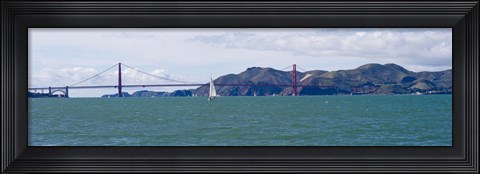 Framed Suspension bridge with a mountain range in the background, Golden Gate Bridge, Marin Headlands, San Francisco, California, USA Print