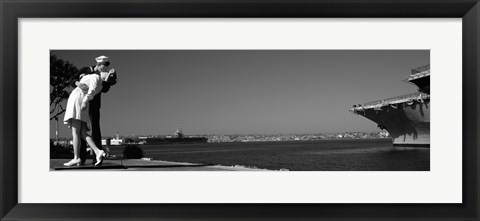 Framed Kiss between a sailor and a nurse sculpture, San Diego Aircraft Carrier Museum, San Diego, California, USA Print