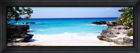 Framed Rock formations on the beach, Smith&#39;s Cove Beach, Smith&#39;s Cove, Georgetown, Grand Cayman, Cayman Islands Print