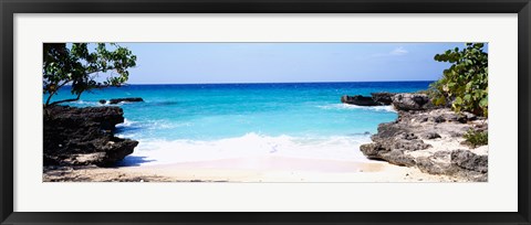 Framed Rock formations on the beach, Smith&#39;s Cove Beach, Smith&#39;s Cove, Georgetown, Grand Cayman, Cayman Islands Print