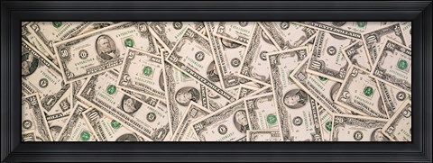 Framed Close-up of a pile of US Dollar bills Print