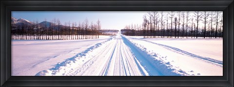 Framed Snowy Road Hokkaido Shari-cho Japan Print