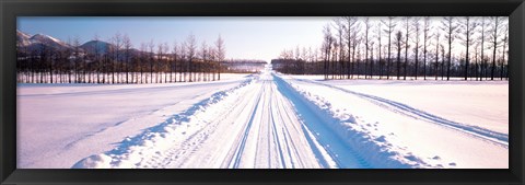 Framed Snowy Road Hokkaido Shari-cho Japan Print