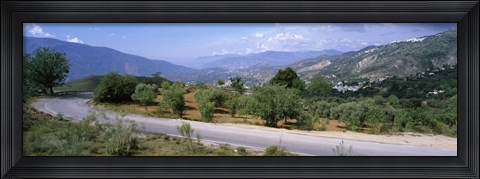 Framed Road passing through a landscape with mountains in the background, Andalucian Sierra Nevada, Andalusia, Spain Print