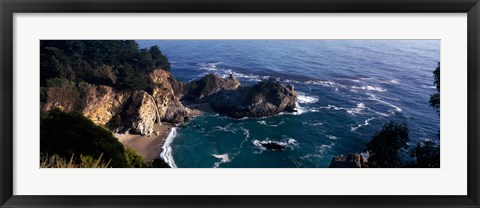 Framed Rock formations on the beach, McWay Falls, Julia Pfeiffer Burns State Park, Monterey County, Big Sur, California, USA Print