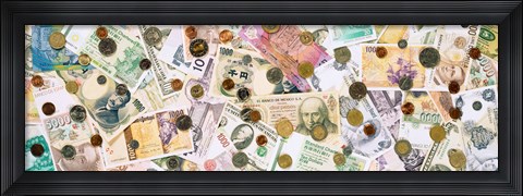 Framed Collection of various currencies Print