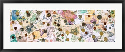 Framed Collection of various currencies Print