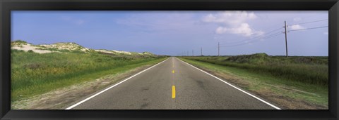 Framed Road passing through a landscape, North Carolina Highway 12, Cape Hatteras National Seashore, Outer Banks, North Carolina, USA Print