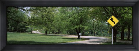 Framed Double bend sign in a park, Letchworth State Park, New York State, USA Print