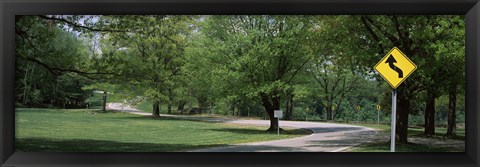 Framed Double bend sign in a park, Letchworth State Park, New York State, USA Print