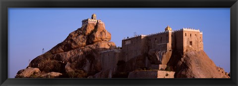 Framed Temple on cliff, Rockfort Ucchi Pillayar Temple, Tiruchirapalli, Tamil Nadu, India Print