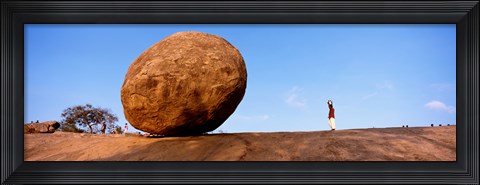 Framed Low angle view of a sacred rock, Krishna&#39;s Butterball, Mahabalipuram, Tamil Nadu, India Print