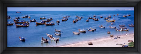 Framed Fishing boats at a harbor, Mui Ne, Vietnam Print