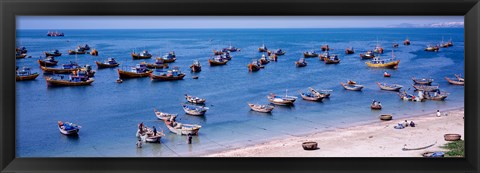 Framed Fishing boats at a harbor, Mui Ne, Vietnam Print