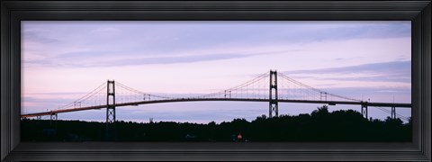Framed Silhouette of a suspension bridge across a river, Thousand Islands Bridge, St. Lawrence River, New York State, USA Print