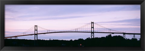 Framed Silhouette of a suspension bridge across a river, Thousand Islands Bridge, St. Lawrence River, New York State, USA Print