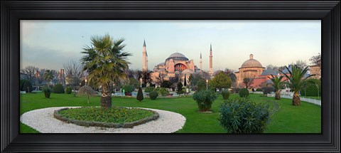 Framed Formal garden in front of a church, Aya Sofya, Istanbul, Turkey Print