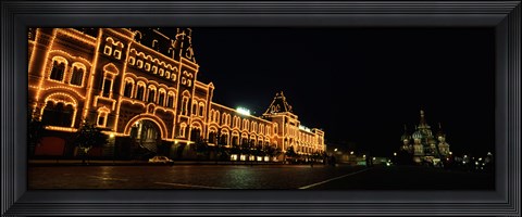 Framed Facade of a building lit up at night, GUM, Red Square, Moscow, Russia Print