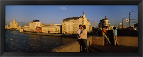 Framed Side profile of a couple romancing, Moskva River, Moscow, Russia Print