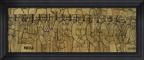 Framed Human representations carving on the wall, Monumento a la Patria, Merida, Yucatan, Mexico Print