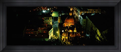 Framed High angle view of buildings lit up at night, Guanajuato, Mexico Print