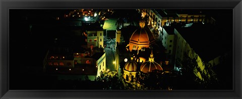 Framed High angle view of buildings lit up at night, Guanajuato, Mexico Print