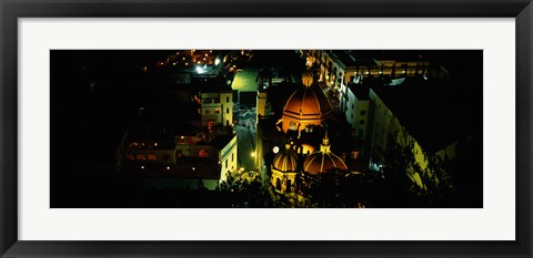 Framed High angle view of buildings lit up at night, Guanajuato, Mexico Print