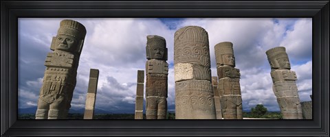 Framed Low angle view of clouds over statues, Atlantes Statues, Temple of Quetzalcoatl, Tula, Hidalgo State, Mexico Print