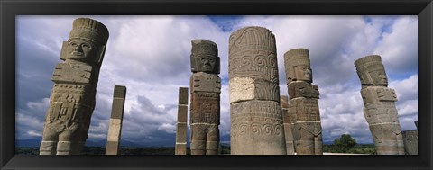 Framed Low angle view of clouds over statues, Atlantes Statues, Temple of Quetzalcoatl, Tula, Hidalgo State, Mexico Print
