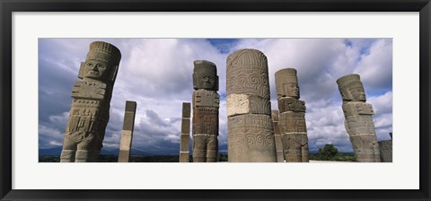 Framed Low angle view of clouds over statues, Atlantes Statues, Temple of Quetzalcoatl, Tula, Hidalgo State, Mexico Print