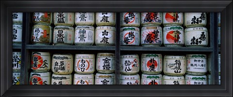 Framed Stack of jars on racks, Tsurugaoka Hachiman Shrine, Kamakura, Kanagawa Prefecture, Kanto Region, Japan Print