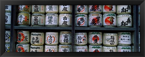 Framed Stack of jars on racks, Tsurugaoka Hachiman Shrine, Kamakura, Kanagawa Prefecture, Kanto Region, Japan Print