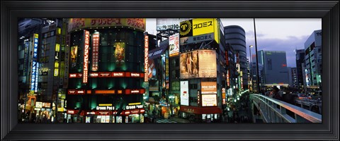 Framed Buildings in a city lit up at night, Shinjuku Ward, Tokyo Prefecture, Kanto Region, Japan Print