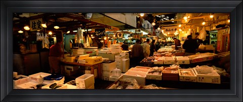 Framed People buying fish in a fish market, Tsukiji Fish Market, Tsukiji, Tokyo Prefecture, Kanto Region, Japan Print