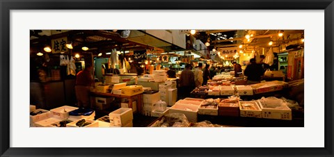 Framed People buying fish in a fish market, Tsukiji Fish Market, Tsukiji, Tokyo Prefecture, Kanto Region, Japan Print