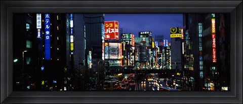 Framed Buildings lit up at night, Shinjuku Ward, Tokyo Prefecture, Kanto Region, Japan Print