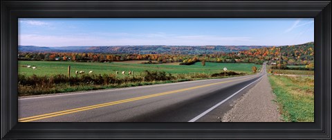 Framed Road passing through a field, Finger Lakes, New York State, USA Print