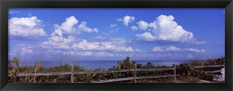 Framed Fence on the beach, Tampa Bay, Gulf Of Mexico, Anna Maria Island, Manatee County, Florida, USA Print