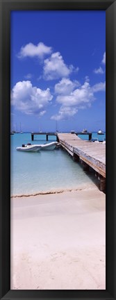 Framed Boats moored at a pier, Sandy Ground, Anguilla Print