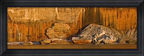 Framed Pictured rocks near a lake, Pictured Rocks National Lakeshore, Lake Superior, Upper Peninsula, Alger County, Michigan, USA Print