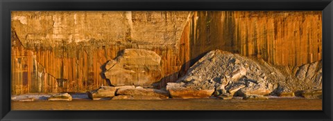 Framed Pictured rocks near a lake, Pictured Rocks National Lakeshore, Lake Superior, Upper Peninsula, Alger County, Michigan, USA Print