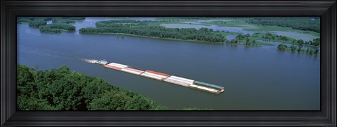 Framed Barge in a river, Mississippi River, Marquette, Prairie Du Chien, Wisconsin-Iowa, USA Print
