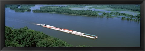 Framed Barge in a river, Mississippi River, Marquette, Prairie Du Chien, Wisconsin-Iowa, USA Print