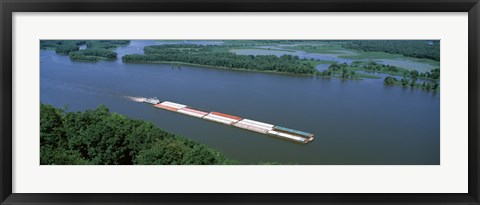 Framed Barge in a river, Mississippi River, Marquette, Prairie Du Chien, Wisconsin-Iowa, USA Print