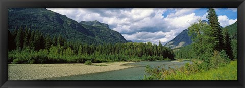 Framed Creek along mountains, McDonald Creek, US Glacier National Park, Montana, USA Print