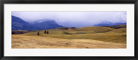 Framed Rolling landscape with mountains in the background, East Glacier Park, Glacier County, Montana, USA Print