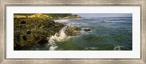 Framed Waves splashing on rocks, Oregon Coast, Oregon, USA Print